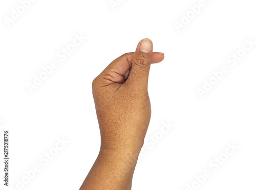 Hand showing finger heart gesture isolated. hand crossed thumb and index finger showing love, affection, Korean heart sign, or snapping. 
