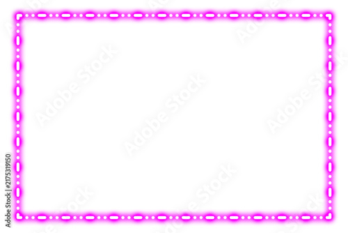 Magenta Pink Glowing Neon Dashed and Dotted Rectangular Frame Border Isolated on Transparent Background