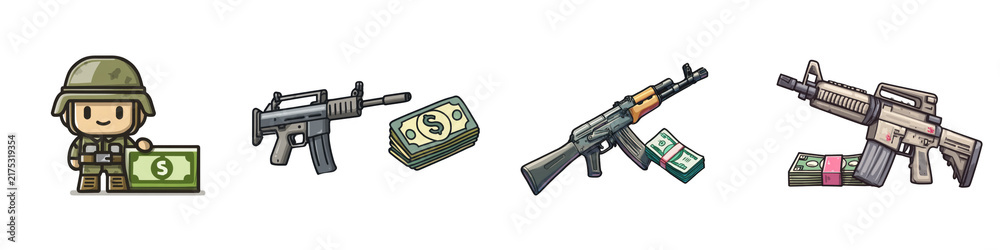 Obraz premium Animation weapon and budget die cut no bg png for military decoration purpose.
