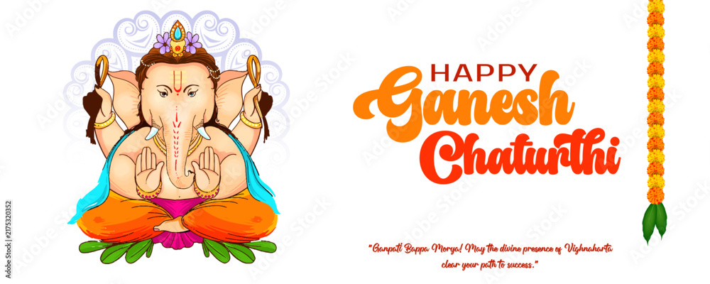 Fototapeta premium Happy Ganesh Chaturthi Festival Background Design and Greeting Card. Birthday of Lord Ganesh Celebration and Creative Poster Vector Illustration.
