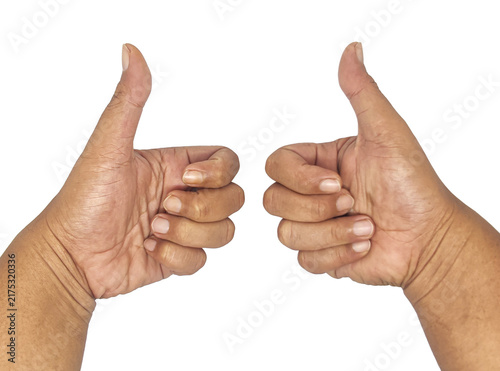 Two hands giving double thumbs up gesture isolated. close-up of human hands showing approval, agreement, success, positive feedback, and excellent.