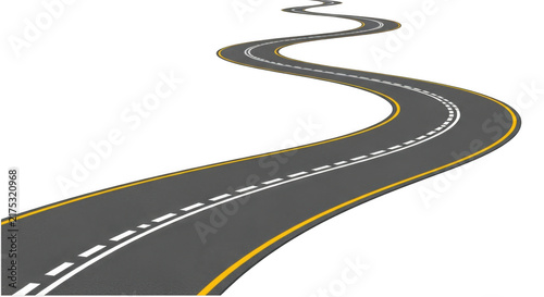 Winding asphalt road illustration isolated on transparent background