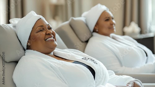 selective focus happy friends enjoying spa day indoors