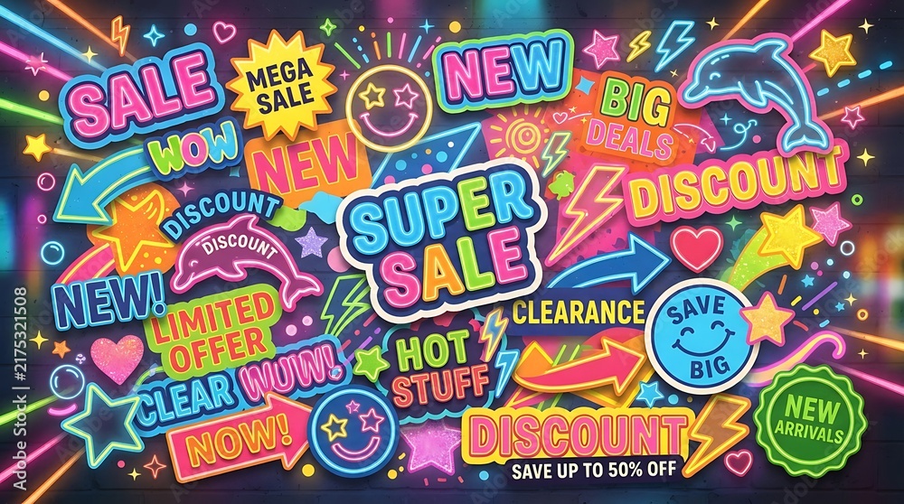 Obraz premium Bright colorful sale discount banner with big savings and offers