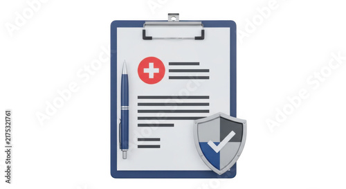 Medical clipboard with shield icon isolated on transparent background