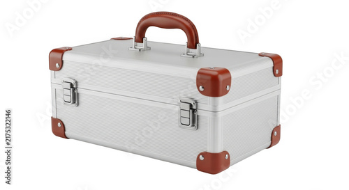 Silver metal makeup storage case isolated on transparent background