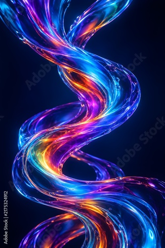 Translucent glass ribbon 3D abstract fiery blue swirl background