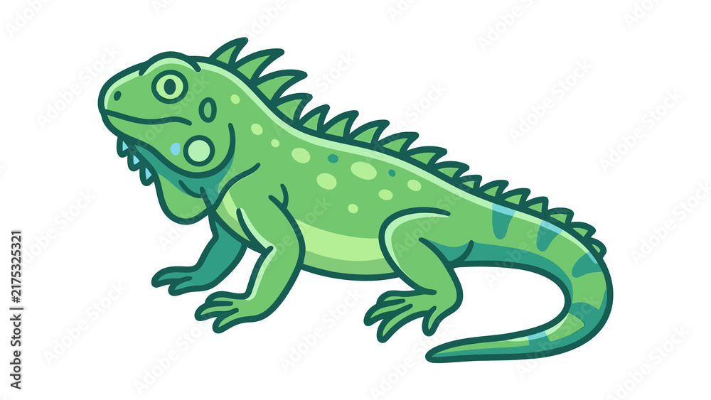 Fototapeta premium Green Iguana Cartoon Vector Illustration