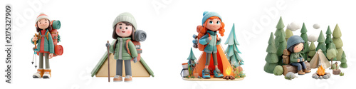 Girl backpacker png mockup in 3d without background for decoration.