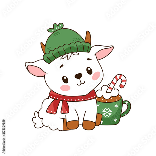 Little goat with mug illustration