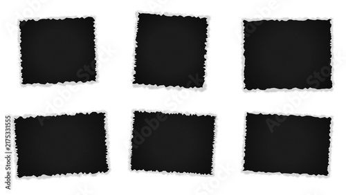 Set of six rectangular frames with rough white chalk borders on a black background, collages or text placeholder