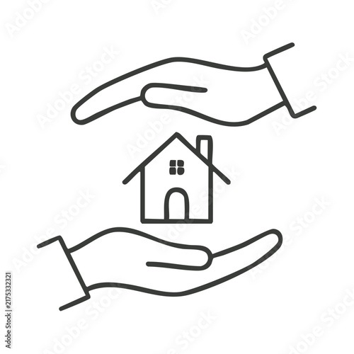 Hands Protecting House Thin Line Icon