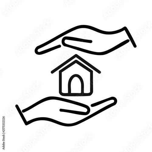 Hands Protecting House Thin Line Icon