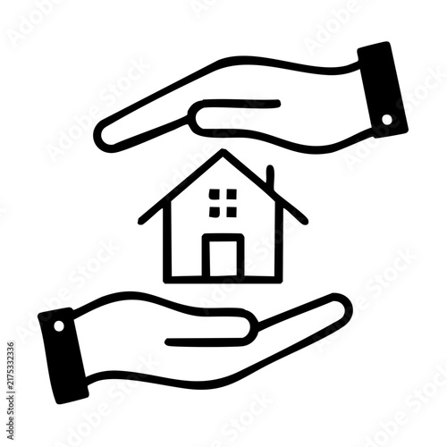 Hands Protecting House Thin Line Icon