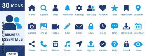 Modern Business and User Interface Icon Set with Home Search User Settings Communication and Action Symbols, business icons