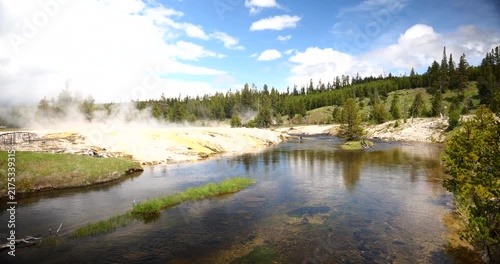 Natural hot spring surrounded by mountains and wilderness