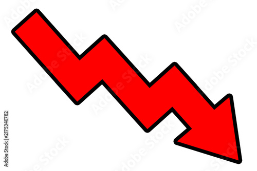 Foto Red Downward Zigzag Arrow Icon, Business Loss Financial Crash Symbol Isolated on