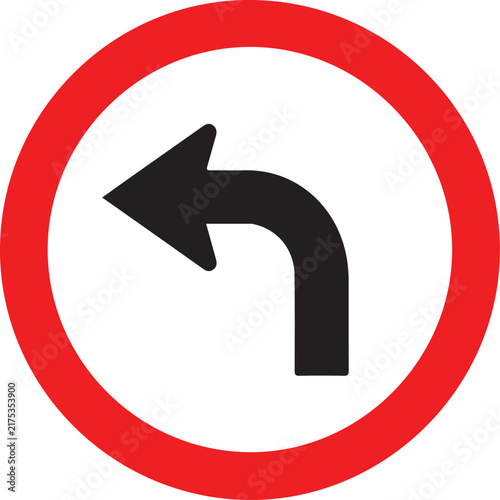 Turn left traffic sign red circle outline with black arrow vector design element for road safety and navigation