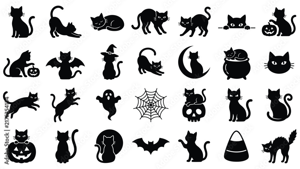 Fototapeta premium Black and white line collection of various animals and symbols