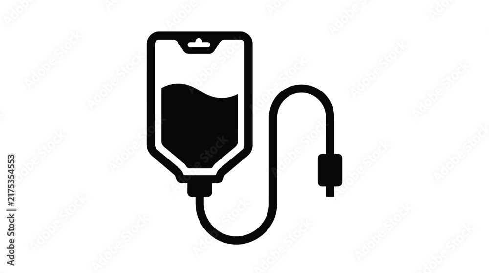 Fototapeta premium Medical intravenous drip bag vector graphic icon showing fluid solution for patient healthcare clinical treatment