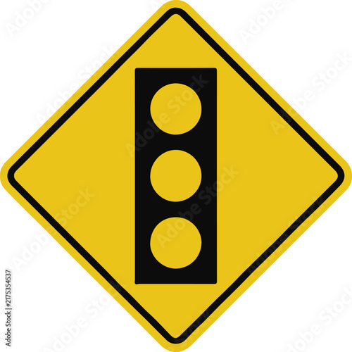 Yellow traffic signal warning sign simple flat vector design element for transportation and road safety concepts isolated on white background