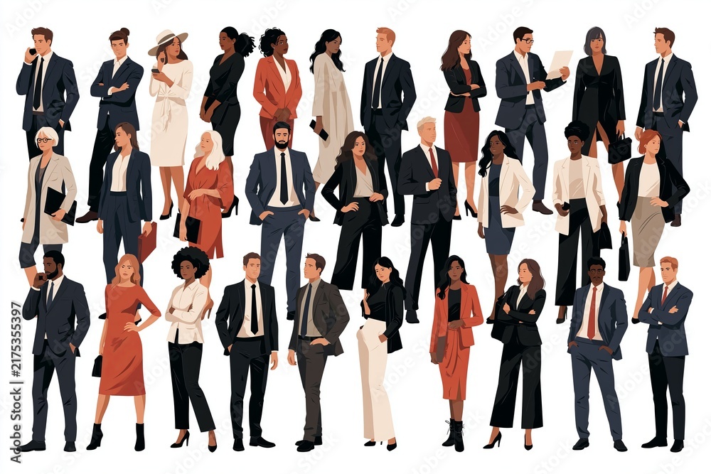Obraz premium Diverse group of business people standing in a collection of full body character illustrations