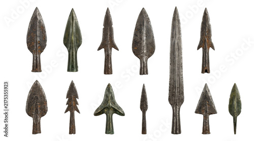 Cuadro en lienzo Collection of ancient metal arrowheads and spear points from various eras