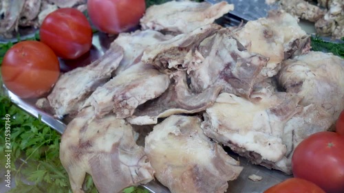 Spiced traditional Turkish sogus ingredients open on flatbread