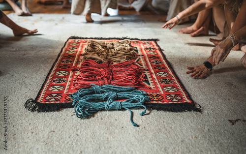 Shibari Ropes and Knots Prepared for Traditional Rope Binding Ceremony.