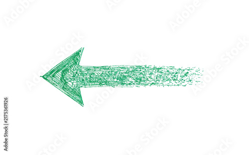 Green Color Pencil Hand-Drawn Arrow Rough Sketch Style on White Background