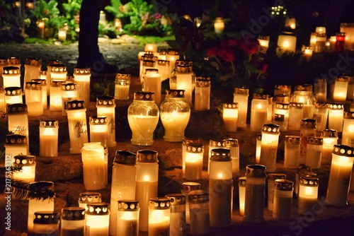 Candles are lit at the cemetery on All Saints' Day Eve. November 1, 2025, Lidköping, Sweden.