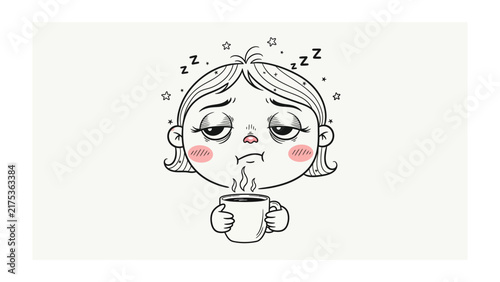 Foto Sleepy tired woman holding a hot cup of morning coffee