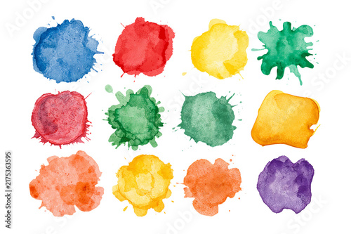 Vibrant Watercolor Splash Stains in Organic Shapes and Bold Colors, Isolated on Transparent Background
