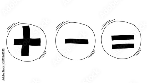 Quadro su tela Black Circled Math Symbols Plus Minus Equals Hand Drawn Clipart Transparent PNG