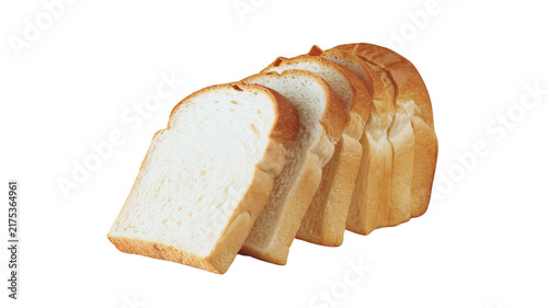 Quadro su tela Sliced white sandwich bread loaf arranged diagonally on a clean white surface wi