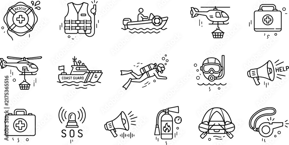 Fototapeta premium a line art of floating rescue icon pack
