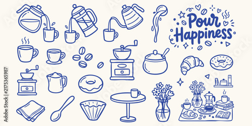 Фотография Hand drawn doodle elements for coffee time and baking representing cozy morning