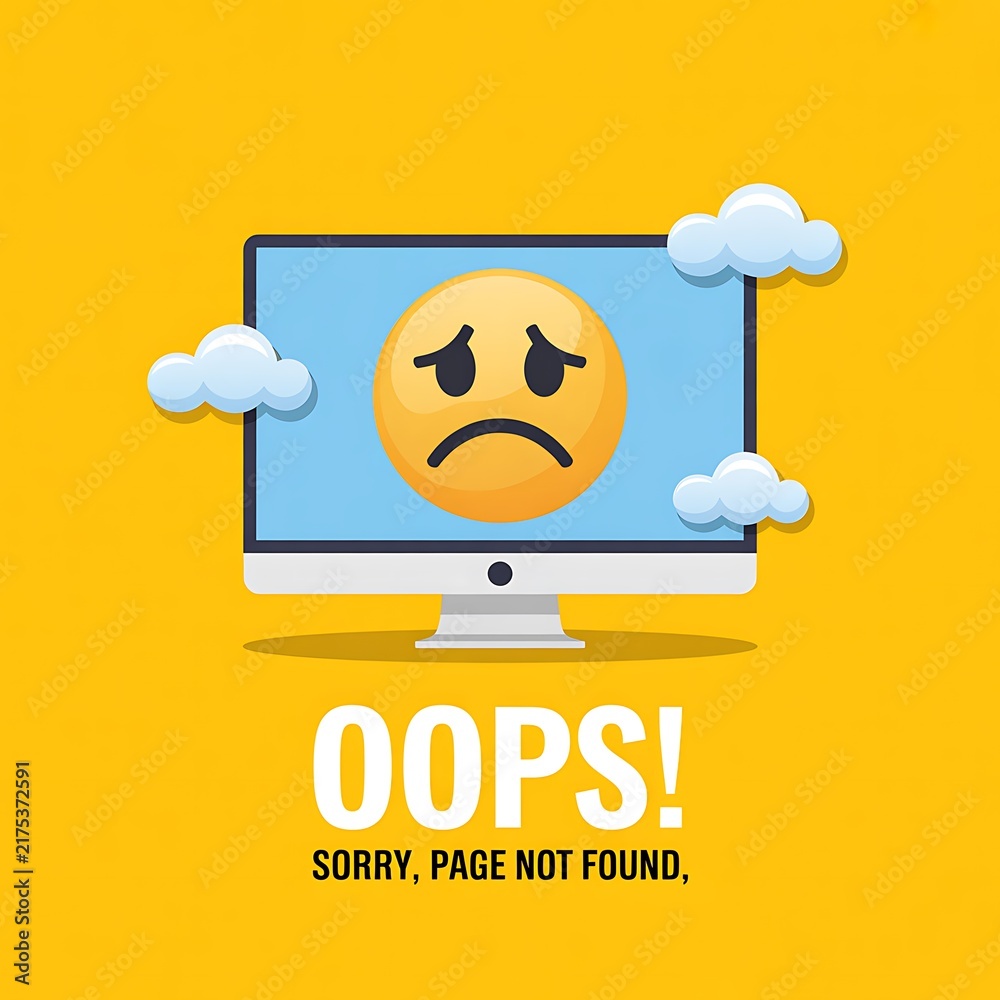 Fototapeta premium Sad emoji computer screen page not found error concept