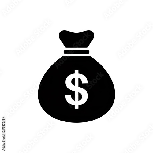 Black money bag icon with dollar sign symbol