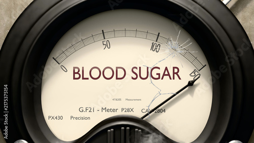 Obraz na plátně Blood sugar meter showing high levels of blood sugar