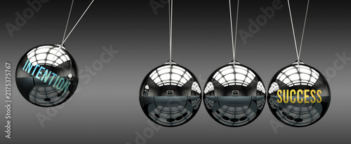 Intention leads to Success. A metaphor in which intention initiates motion of success and gives it energy. Cause and effect relation between intention and success. ,3d illustration
