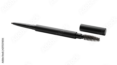 Professional black eyebrow pencil with spoolie brush, dual-ended brow definer tool, matte black cosmetic pencil for makeup application isolated PNG with Transparent Background