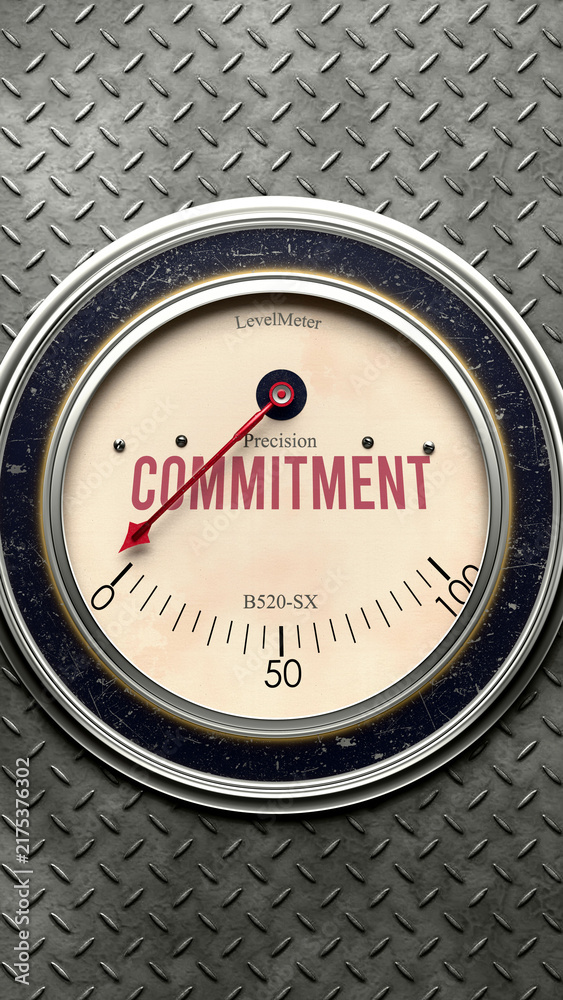 Obraz premium Commitment that hits less than zero, showing an extremely low level of commitment, none of it, insufficient. Minimum value, below the norm. Lack of commitment. ,3d illustration