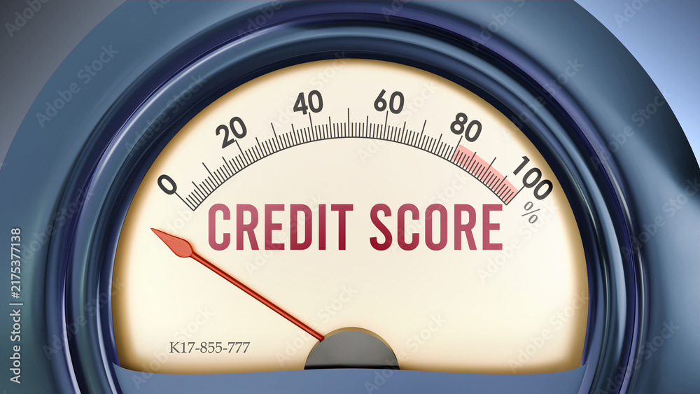 Obraz premium Credit Score that hits less than zero, showing an extremely low level of credit score, none of it, insufficient. Minimum value, below the norm. Lack of credit score. ,3d illustration