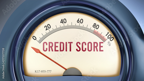 Quadro su tela Credit Score that hits less than zero, showing an extremely low level of credit score, none of it, insufficient