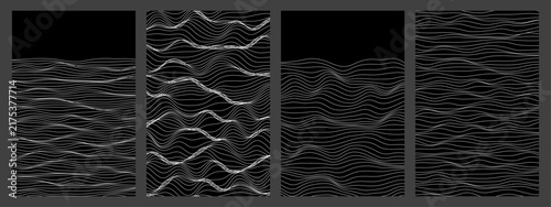 Cuadro en lienzo Set of poster templates with white wavy lines on black background