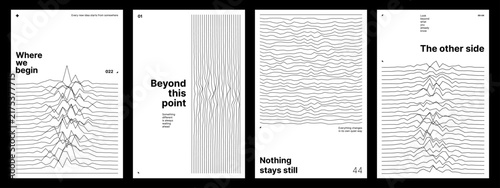 Fotografía Set of minimalist poster templates with abstract wavy line patterns and motivational quotes