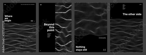 Fotografía Set of minimal poster templates with abstract wave lines on black background