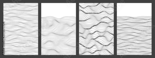 Fotografía Set of abstract poster designs with black wavy distorted lines on white background
