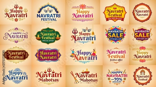 Colorful Navratri Festival Greeting Card Collection with Traditional Indian Typography and Decorative Designs